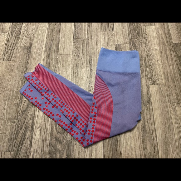 Fabletics Seamless Stars and Stripes Blue and Red 7/8 Leggings - Picture 2 of 14